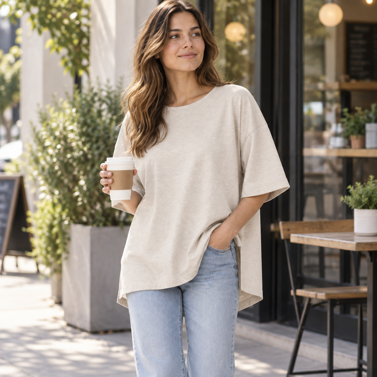 Sora Drop-Shoulder Side-Slit Tee