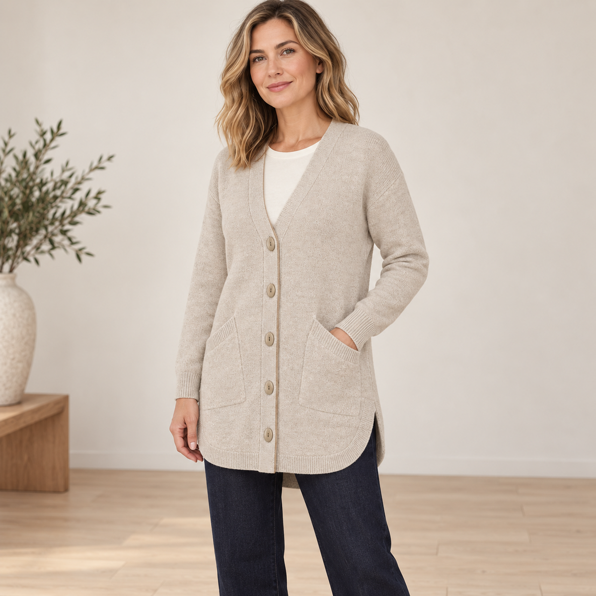 Marlow Longline Oval-Button Cardigan