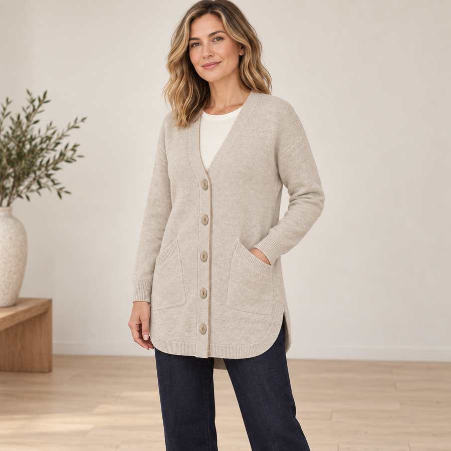 Marlow Longline Oval-Button Cardigan