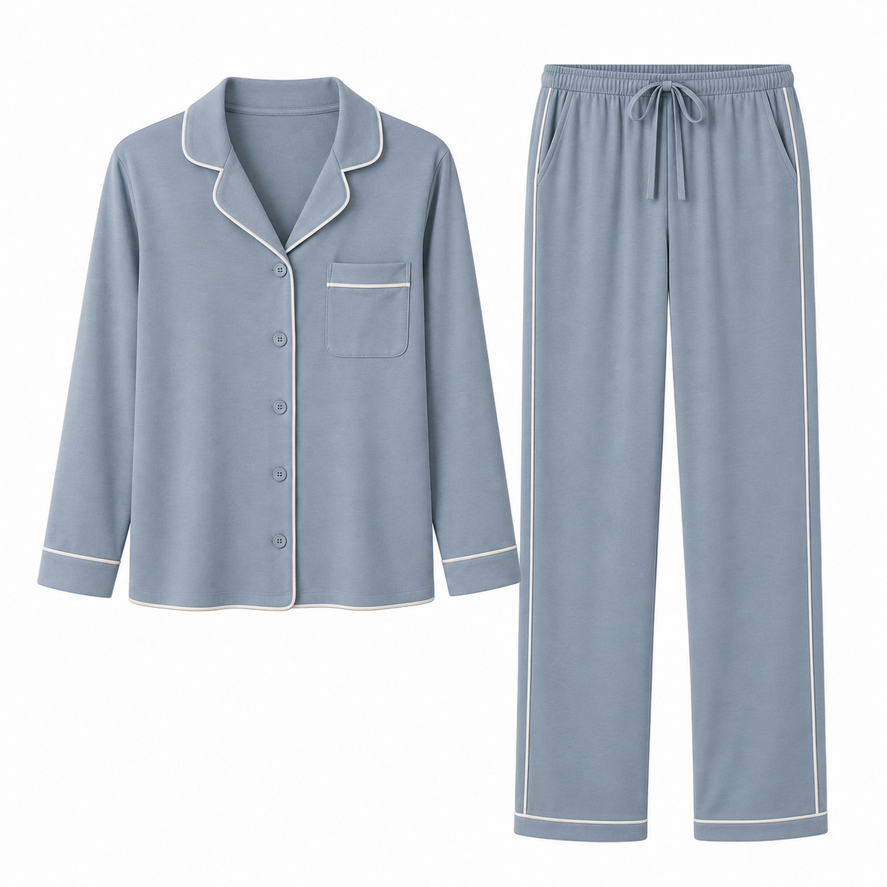 Noelle Contrast-Piped Long Pajama Set