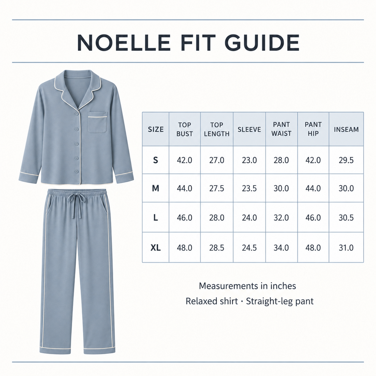 Noelle Contrast-Piped Long Pajama Set